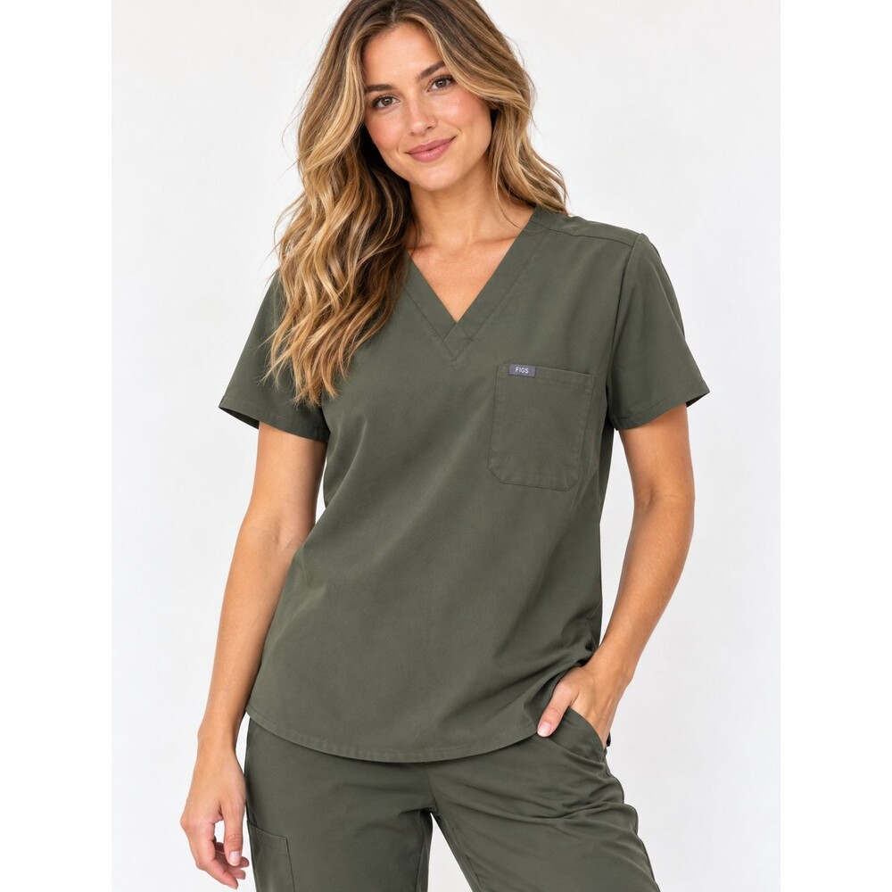 Figs Catarina Scrub Top Size 3XL "Moss" Green V-Neck Pocket Technical Collection